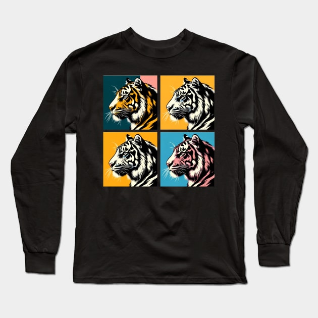 Dazzling Pop Art Tiger Print - Unleash the Power of Art in Your Space! Long Sleeve T-Shirt by PawPopArt